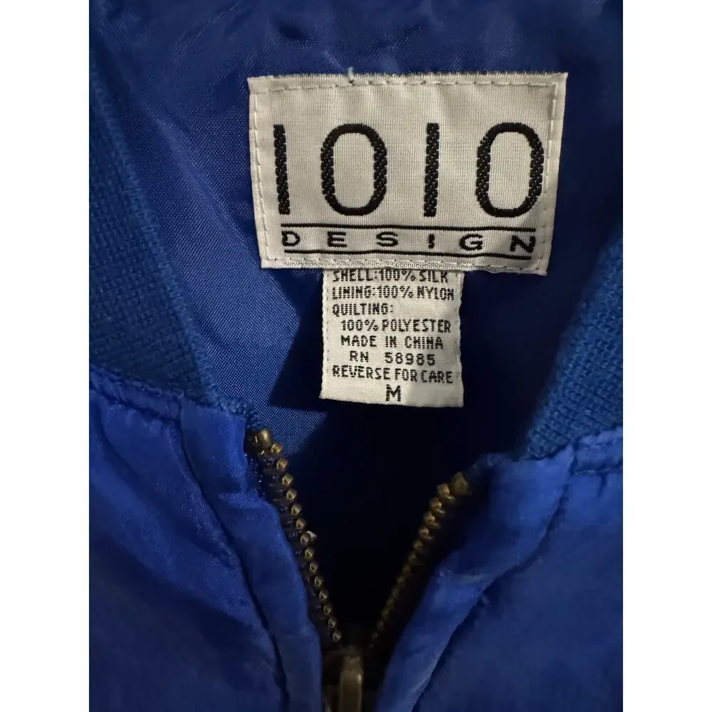 1010 Design Vintage Mens Brushed Silk Quilted Lined Bomber Blue Size M